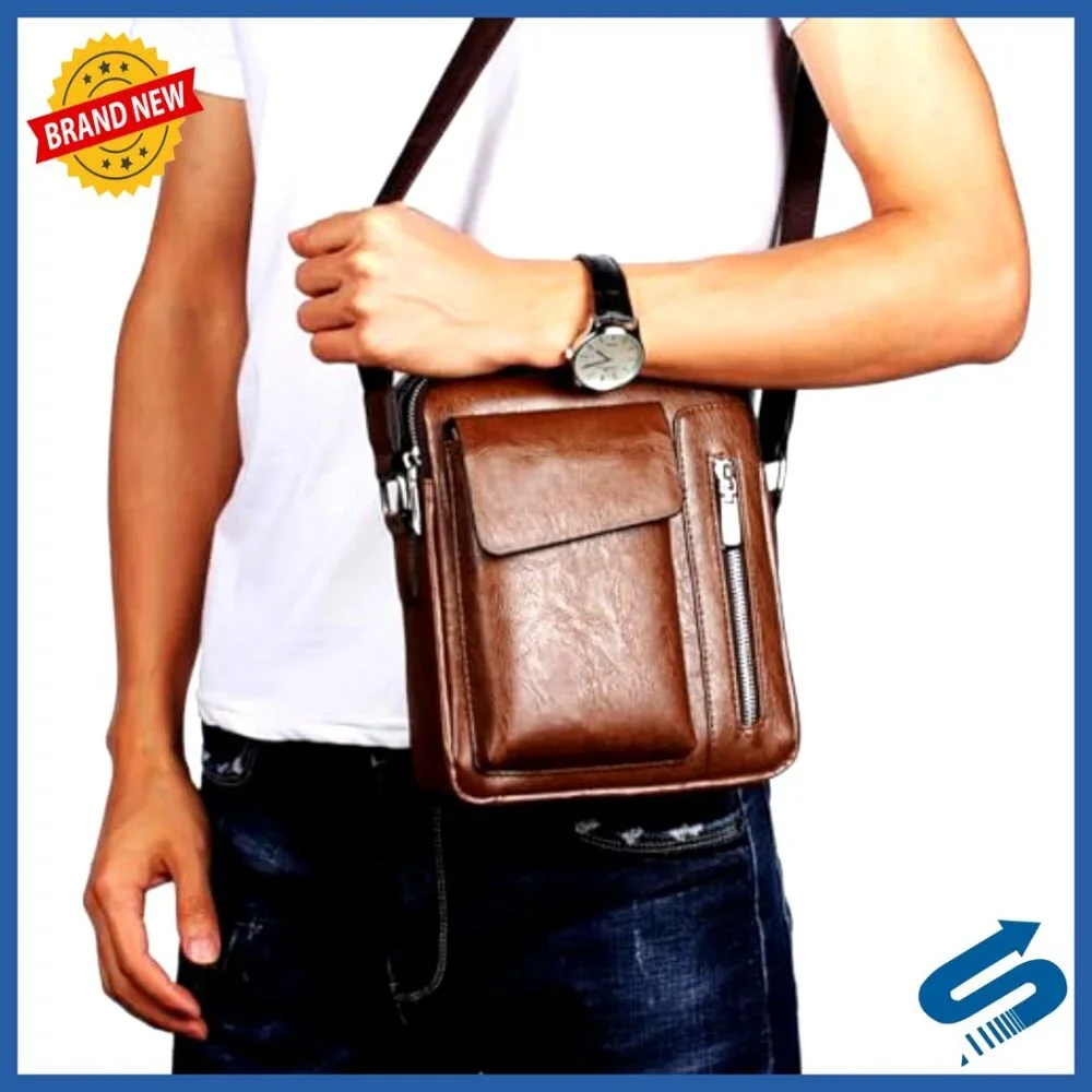 Small Leather Messenger Bag Crossbody Shoulder Satchel for Men